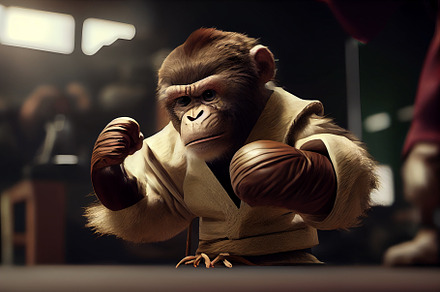 Monkey practicing kong fu and karate