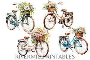 Vintage Bicycles & Flowers Clipart