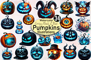 Creepy Black & Blue Halloween Pumpki, an Illustration by SVGArt (Thumbnail 1 of 8)