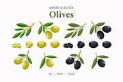 Green & Black Olives Vector Set, a Food Illustration by Gomolach (Thumbnail 1 of 3)