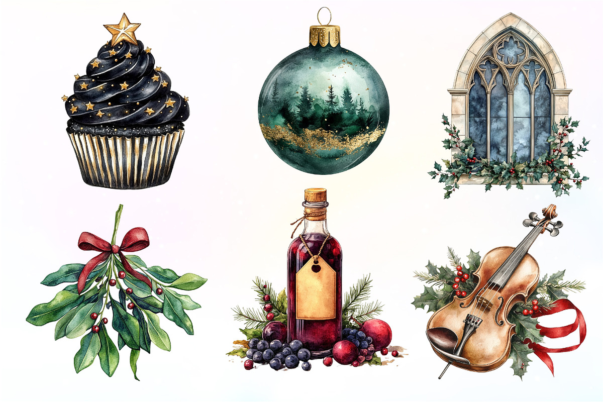 Moody Christmas Clipart Bundle, an Illustration by Dream Creation (Photo 2 of 7)