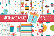 Birthday Party Cartoon Digital Paper, a Pattern Graphic by Elena Dorosh (Thumbnail 1 of 6)