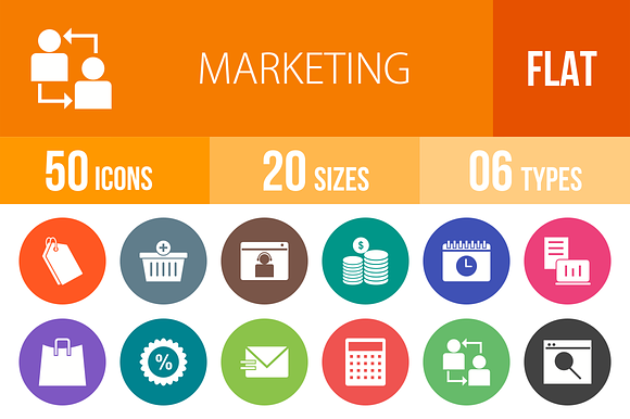 50 Marketing Flat Round Icons