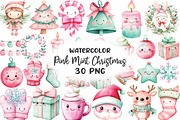 Kawaii Pink Mint Christmas Clipart, an Illustration by CraftArtStudio (Thumbnail 1 of 6)
