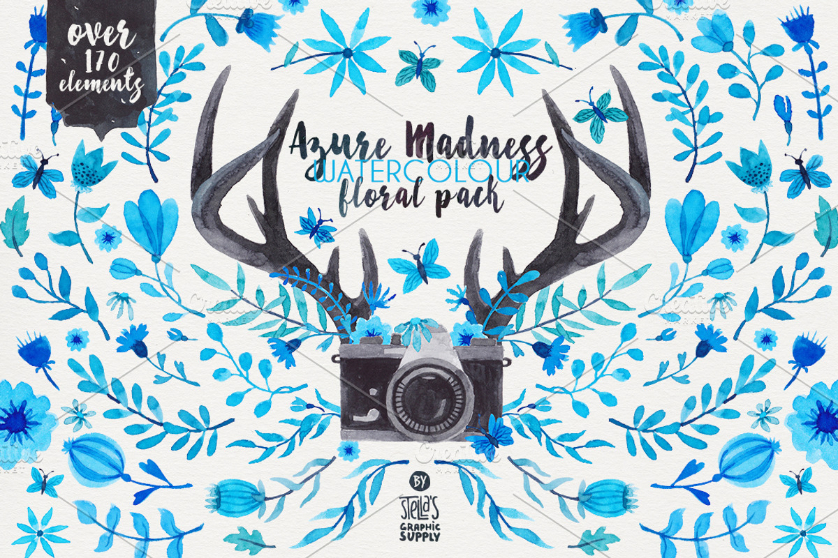 Azure Madness - Floral Pack, an Illustration by Stella's Graphic Supply (Photo 1 of 6)