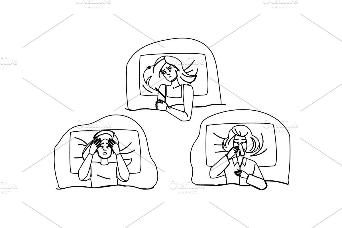 recovery sick woman bed vector, a Person Illustration by pikepicture