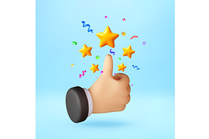 3d hand thumb up gesture with stars, an Object Illustration by Abscent