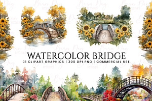 Watercolor Bridge Clipart Bundle