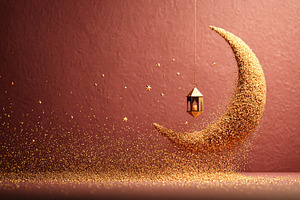 Golden crescent moon hanging lantern, a Background Photo by shahsoft