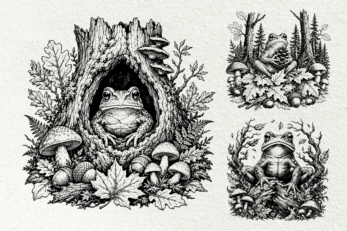 Woodland Frog Engraving Bundle, an Animal Illustration by DENIDigitalArtSudio (Photo 5 of 7)