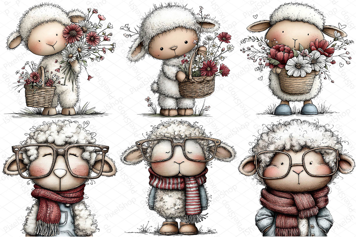 Funny Sheep - Whimsical Clipart, an Illustration by DreamPrint404 (Photo 4 of 5)