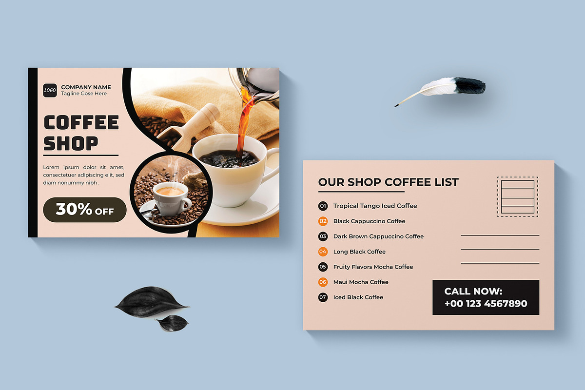 Coffee Shop Postcard Layout, a Stationery Template by MightyDesign (Photo 1 of 8)