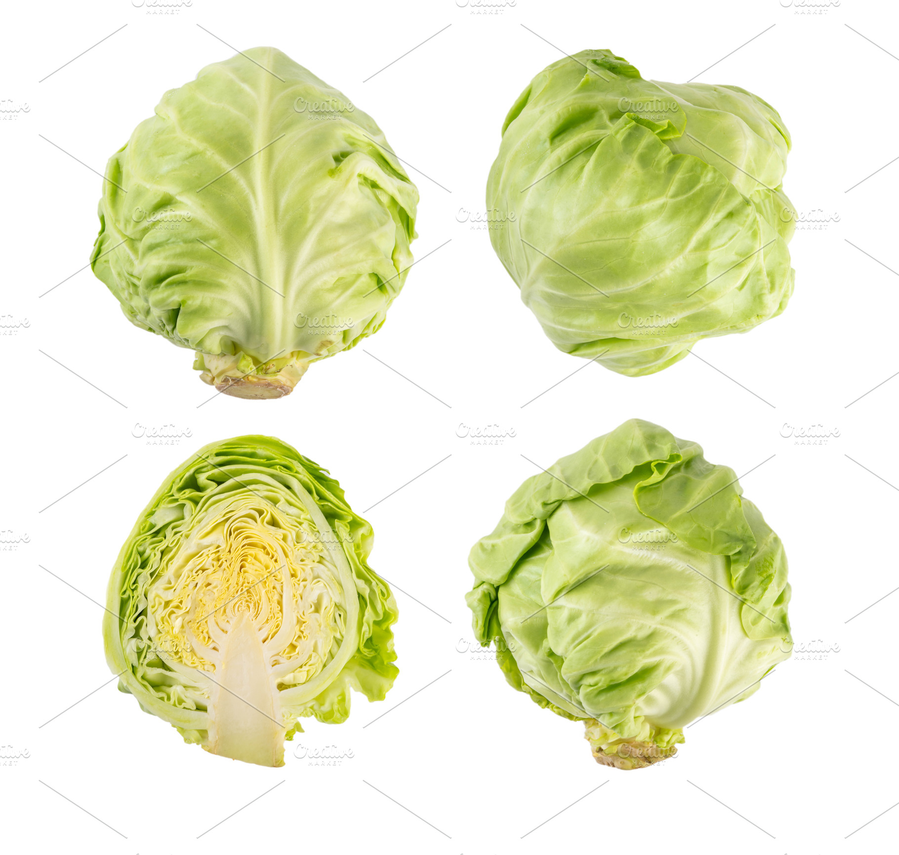 Young spring green raw cabbage, whole and cut, a Food & Drink Photo by Rimma