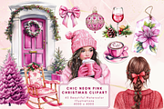 Chic Neon Pink Christmas Clipart, an Illustration by NadiaTheronArt (Thumbnail 1 of 6)