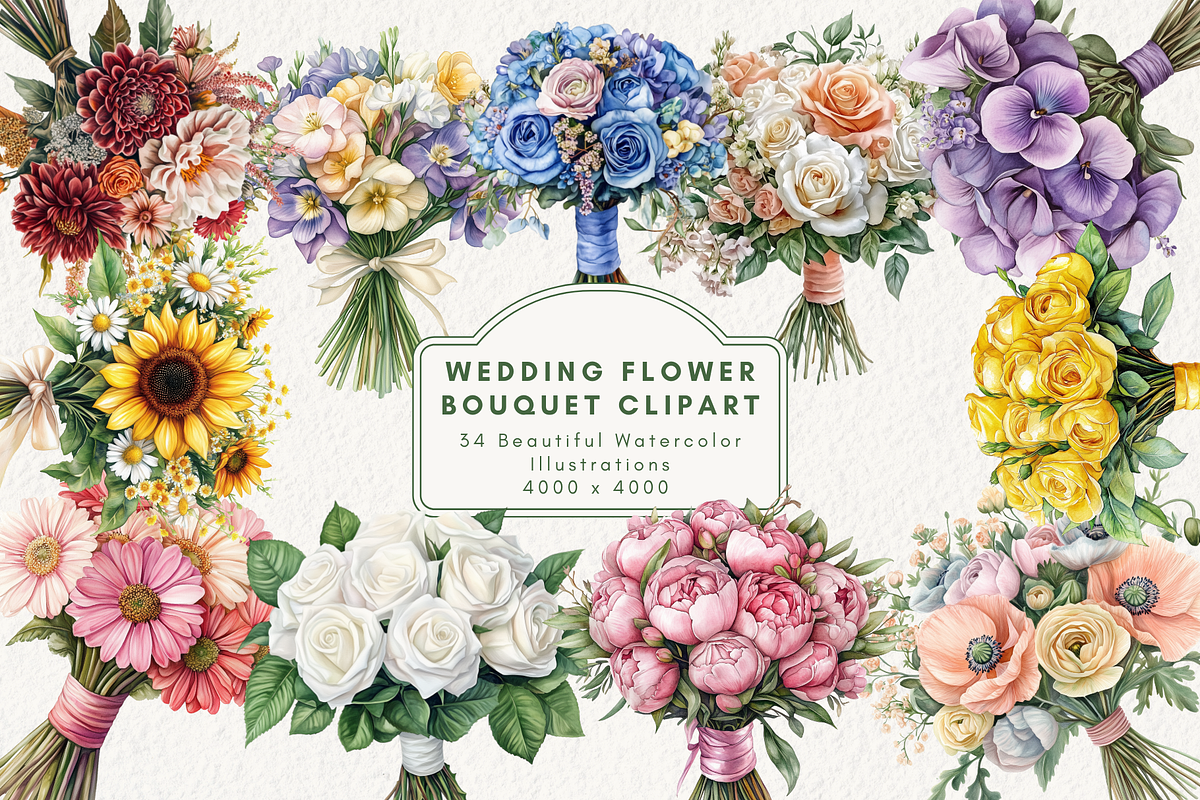 Wedding Flower Bouquet Clipart, an Illustration by NadiaTheronArt (Photo 1 of 4)