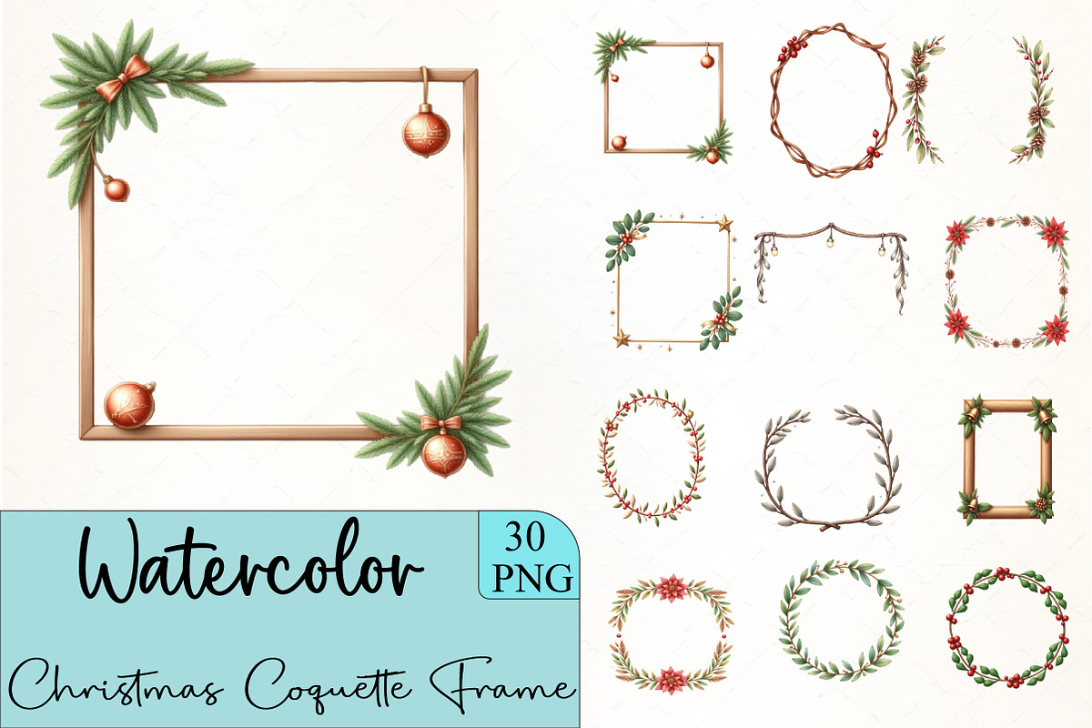 Christmas Coquette Frame Clipart, an Illustration by CrexoraLab (Photo 3 of 5)