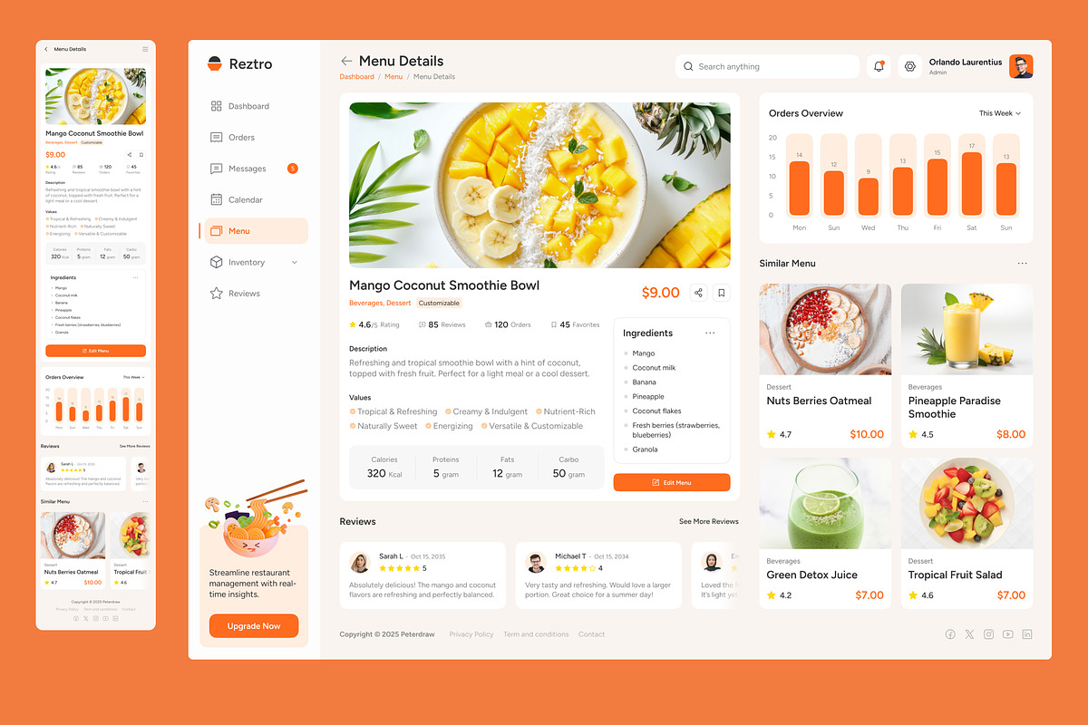 Reztro - Restaurant Dashboard, an UI Kit Template by peterdraw (Photo 5 of 7)