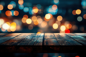 Dark Wooden Table Night City Lights, a Background Photo by Pixeness Studio