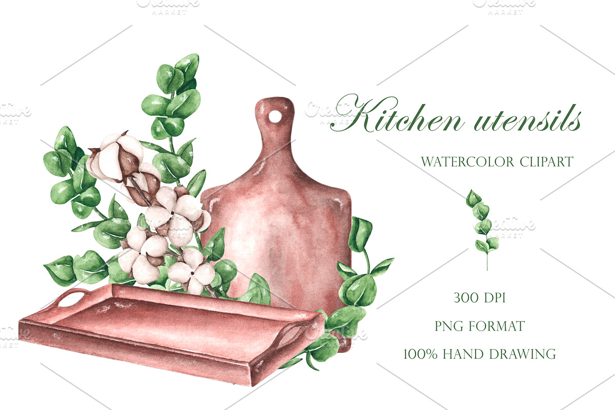 Kitchen watercolor set. Cookbook, an Illustration by SabinaWatercolorArt (Photo 15 of 16)