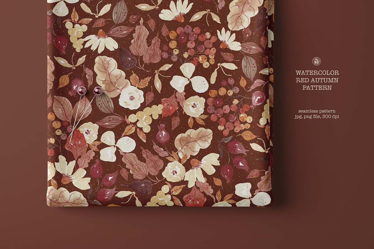 Red Autumn Watercolor Pattern, a Pattern Graphic by Webvilla Studio (Photo 3 of 7)
