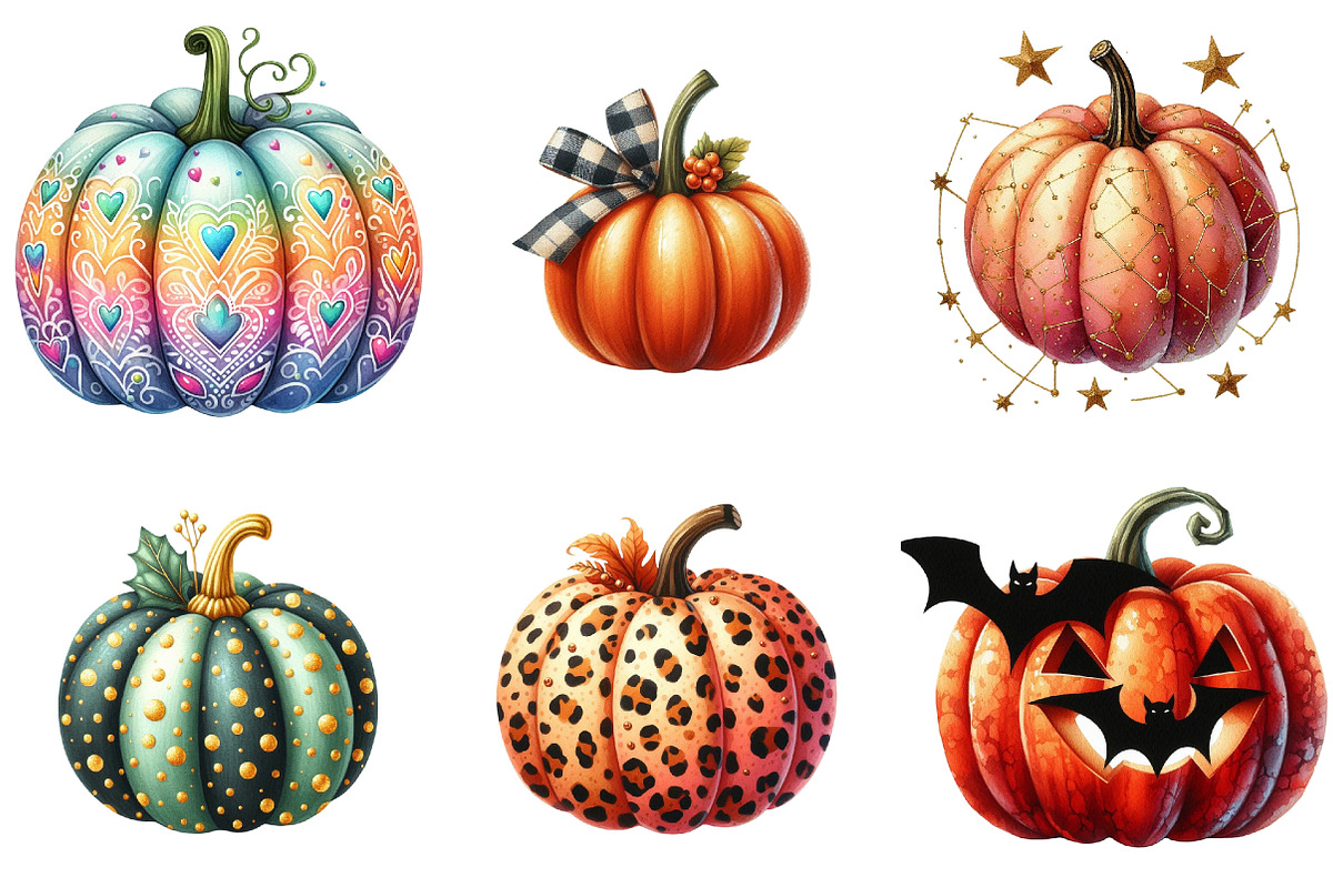 Pumpkin with Pattern Clipart, an Illustration by Watercolor design (Photo 4 of 4)