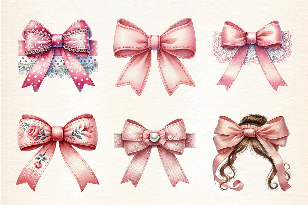 Coquette Pink Bow Clipart, an Illustration by DreamArtGraphic (Photo 4 of 4)