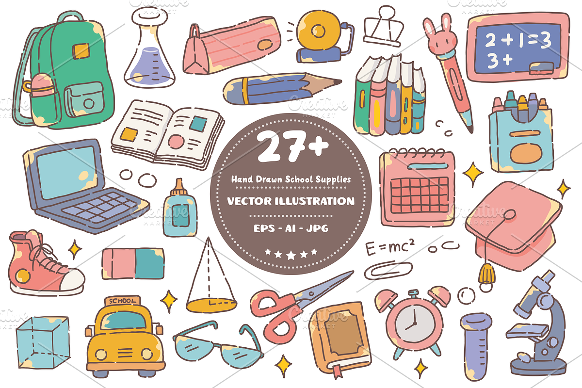 Hand Drawn School Supplies Doodles, an Object Graphic by dudellicious