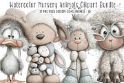 Watercolor Nursery Animals Clipart, an Illustration by SinaCreation (Thumbnail 1 of 7)