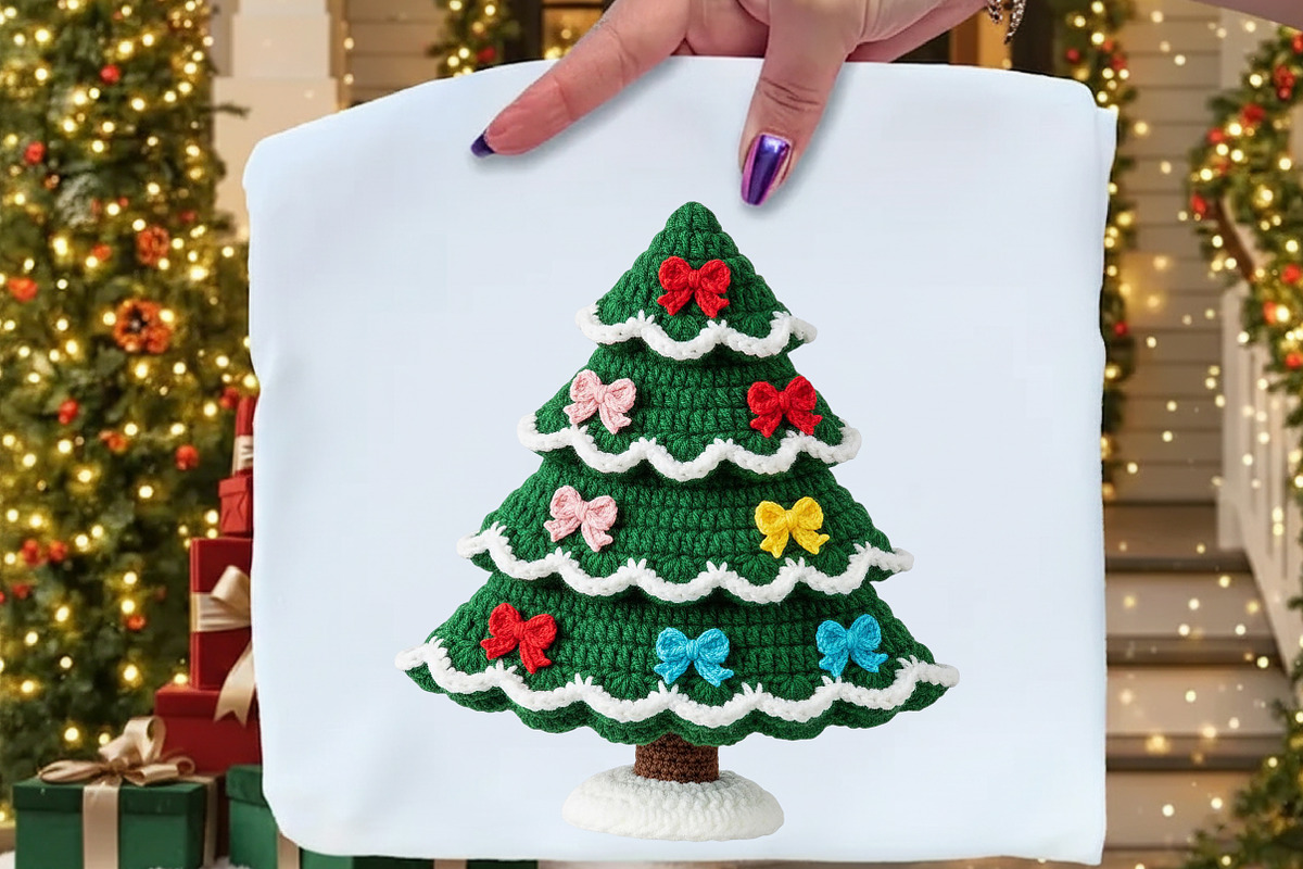 Christmas Tree Bow Crochet Faux Yarn, an Illustration by Craft Nest (Photo 2 of 5)