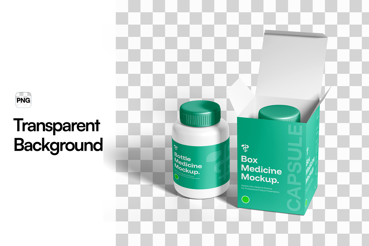 Bottle and Box Medicine Mockup, a Packaging Mockup by SLAB! Design (Photo 2 of 8)