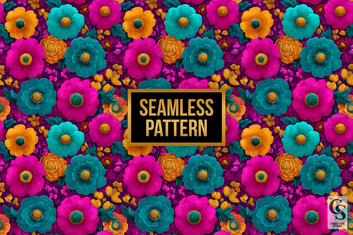 Bright Psychedelic Flowers Pattern, a Pattern Graphic by Creative Store (Photo 4 of 5)