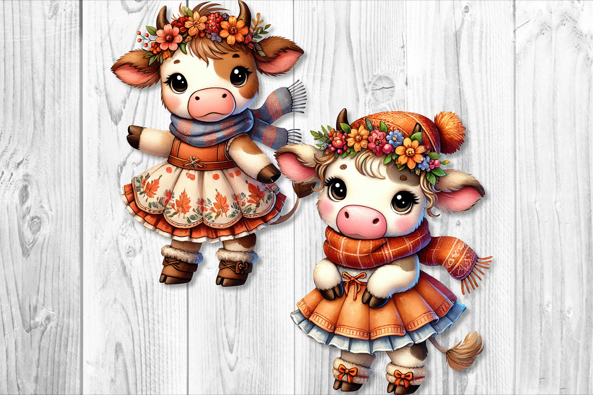 Cute Autumn Cow Clipart Sublimation, a Seasonal Illustration by V Design Creator (Photo 6 of 9)