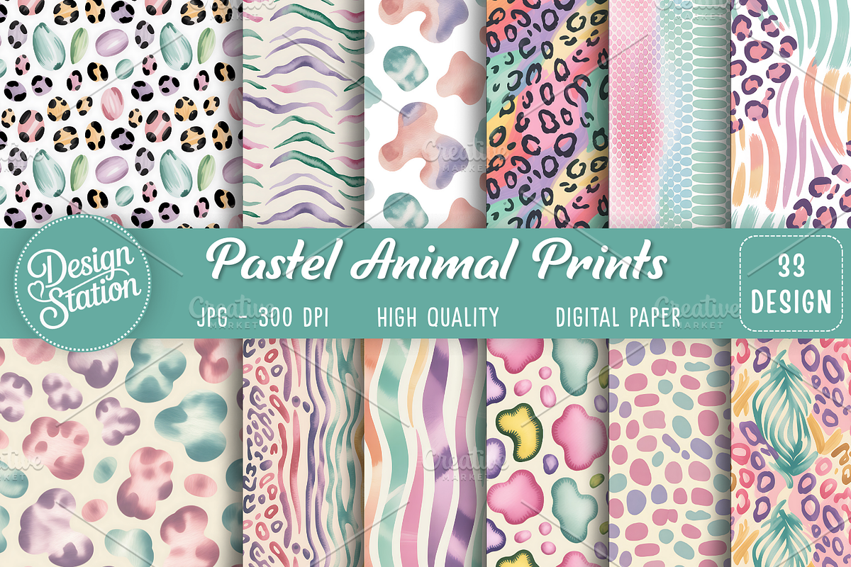 Pastel Animal Digital Prints, a Pattern Graphic by Design Station (Photo 1 of 4)