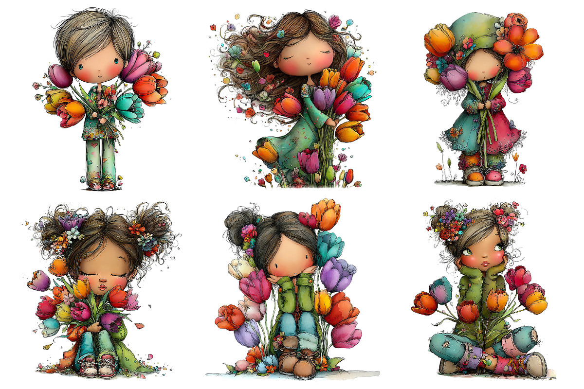 Tulip Summer Girls Clipart Set, a Seasonal Illustration by Daily.Designs (Photo 2 of 5)