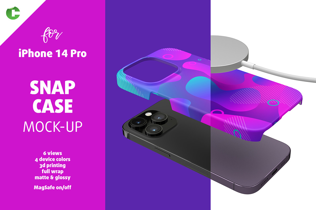 Phone 14 Pro Snap case Mock-up, an iPhone Mockup by Colatudo Store (Photo 1 of 9)