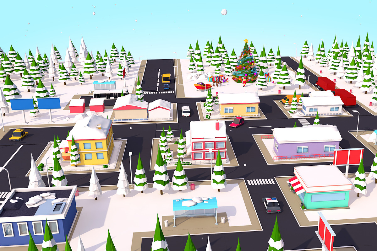 Low Poly City Winter Pack, an Environmental 3D Model by Anton Moek (Photo 7 of 9)