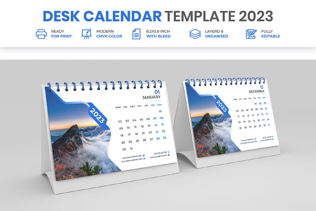 Desk Calendar Template 2023, a Templates & Theme by Mk_Studio (Photo 1 of 3)
