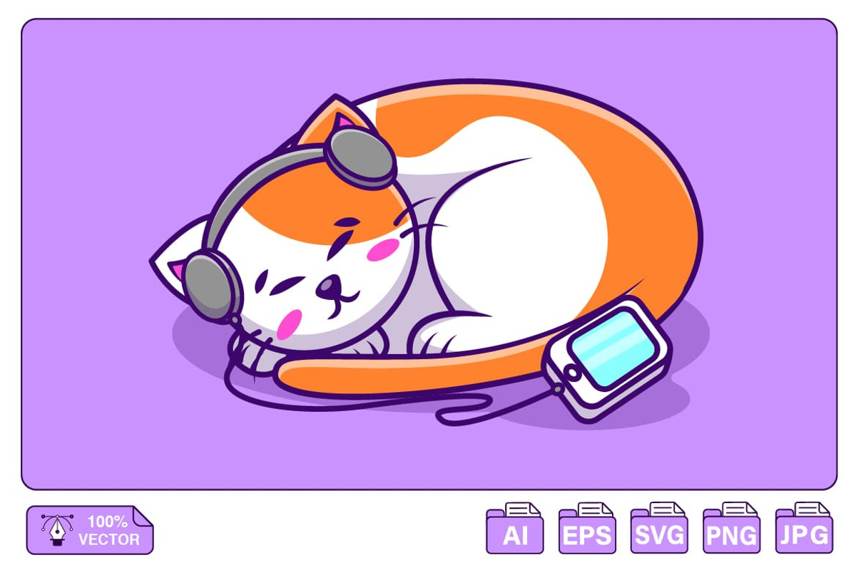 Cute Cat Listening Music, an Animal Illustration by Artstorystudio (Photo 1 of 3)