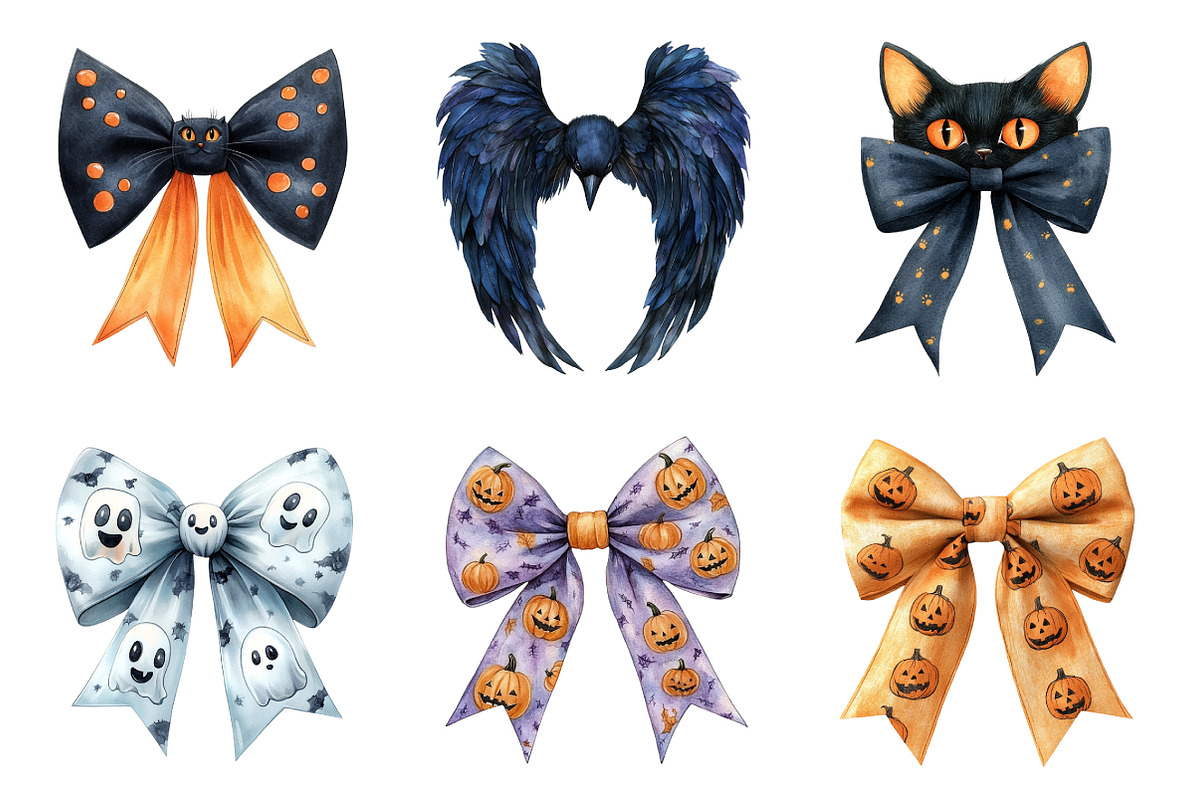 Watercolor Halloween Bow Ribbon PNG, an Illustration by SinaCreation (Photo 3 of 7)