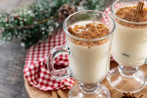 Eggnog with Cinnamon and Christmas Decorations, a Food & Drink Photo by etorres69