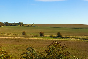 Rural landscape with rolling hills and agricultural fields under, a Photo by Studio ANNA