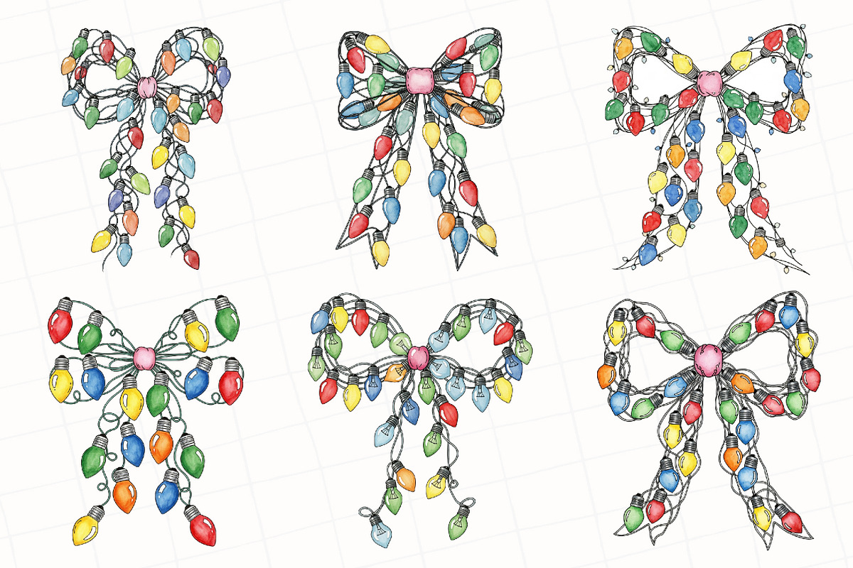 Christmas Light Coquette Bow Clipart, an Illustration by OK Design (Photo 2 of 5)