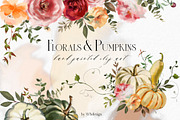 Florals & Pumpkins Fall Clip Art, a Decorative Illustration by whiteheartdesign (Thumbnail 1 of 14)