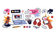 Podcast, music recording items set, a Technology Illustration by Good Studio (Thumbnail 2 of 8)