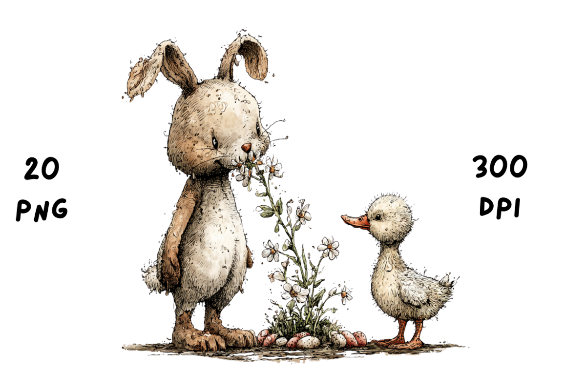 Whimsical Floral Bunny and Duck, an Animal Illustration by GiraffeCreative (Photo 14 of 20)