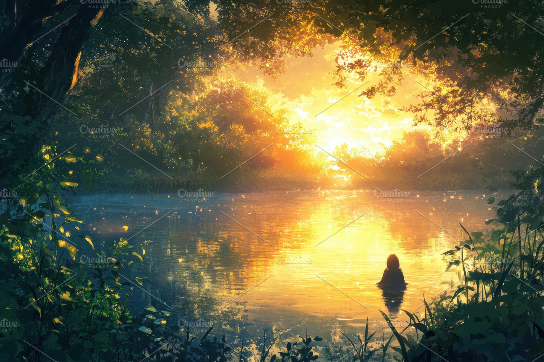 Calm river reflecting sunset, a Photo by Pavel_design