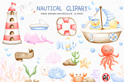 Nautical summer watercolor Clipart, a Seasonal Illustration by Vavavan Artwork (Thumbnail 1 of 6)