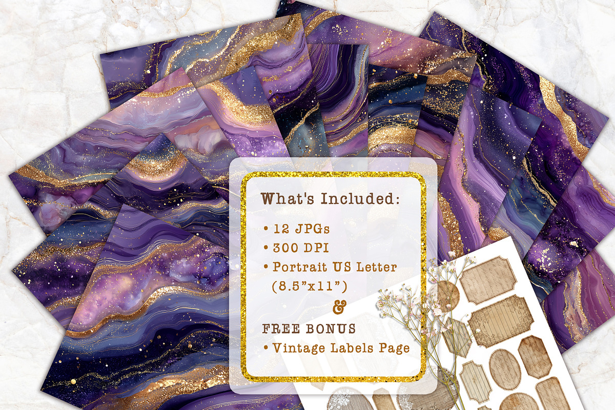 Royal Purple Agate Digital Paper Set, a Background Graphic by V Design Creator (Photo 7 of 12)
