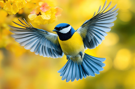 Beautiful blue bird in fly on blurred background, an Animal Photo by AlyaAnd