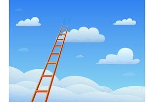 Ladder to cloud. Wooden high, a Finance Illustration by Valerie Bodnar